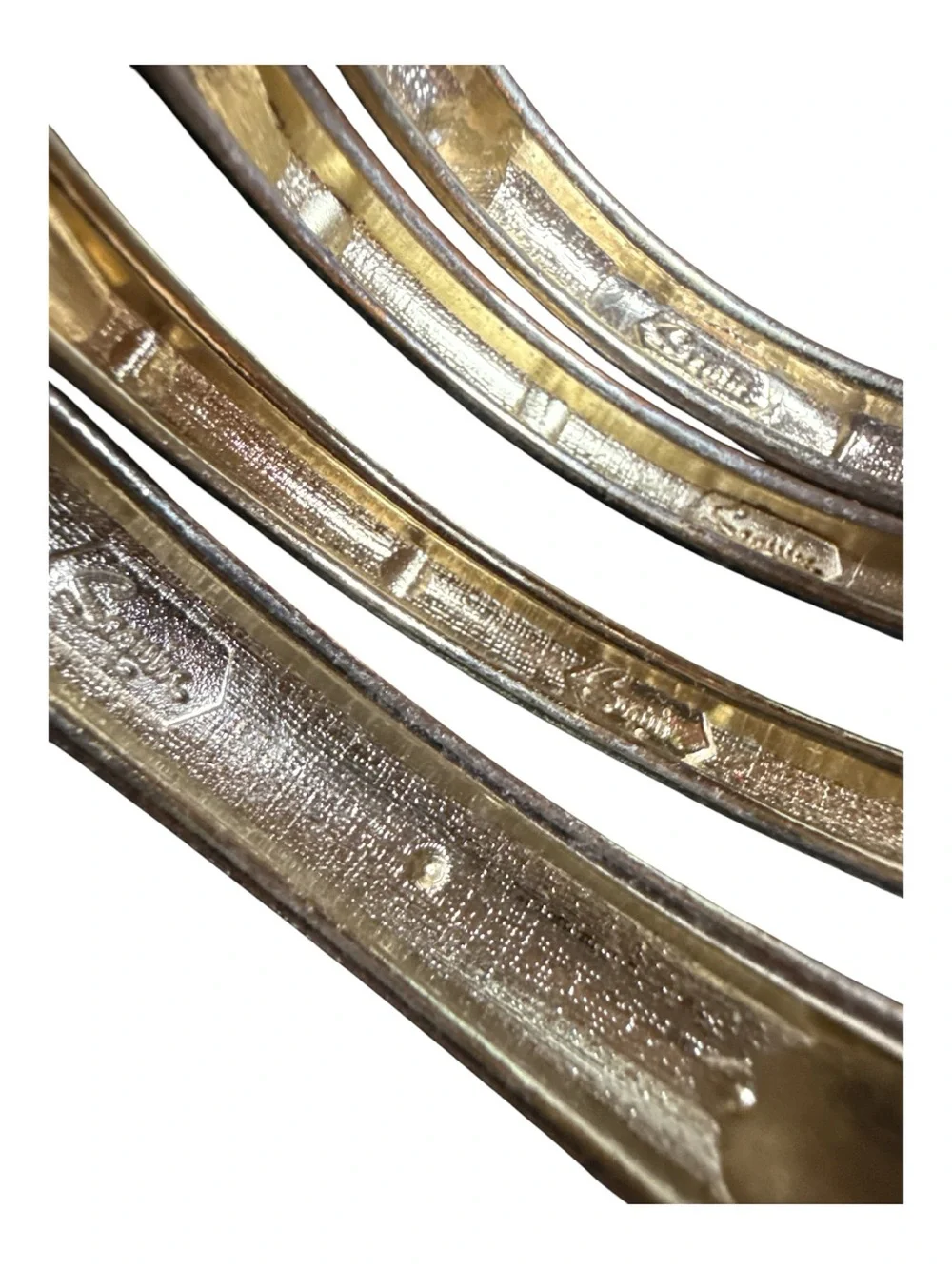Sequin NYC 4 Pc Hinged Bangle Bracelet Set Black White Enamel Crystal Gold Tone